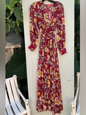 NWT Xtaren floral faux wrap boho maxi dress long sleeve